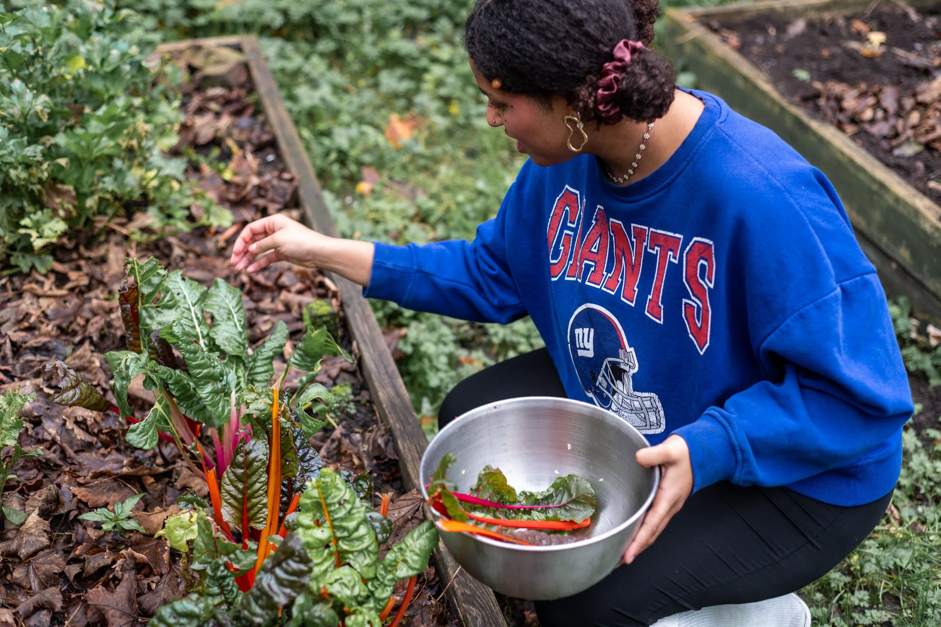 Participant picking salad