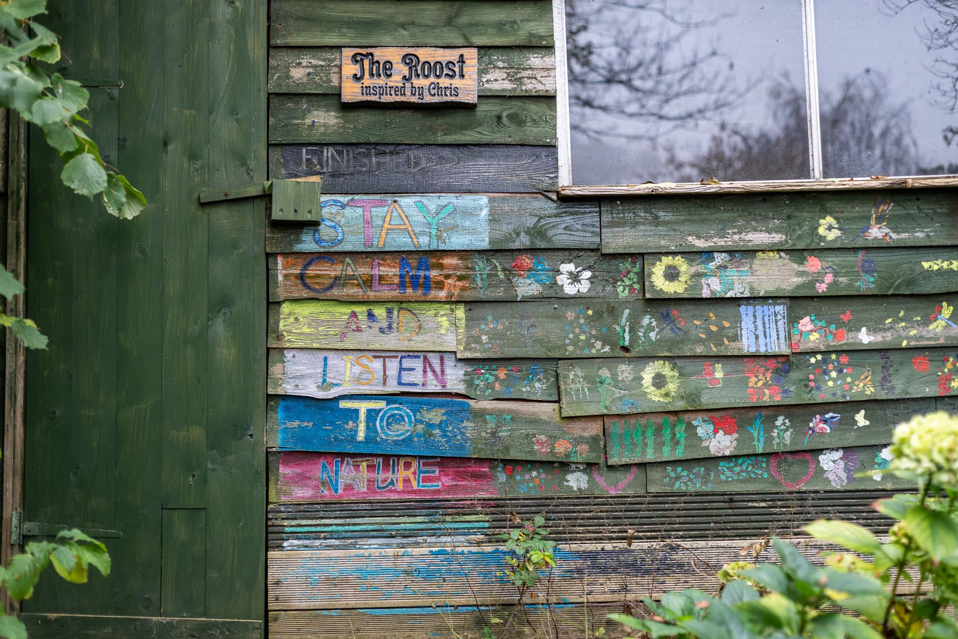 Shed with nature signage
